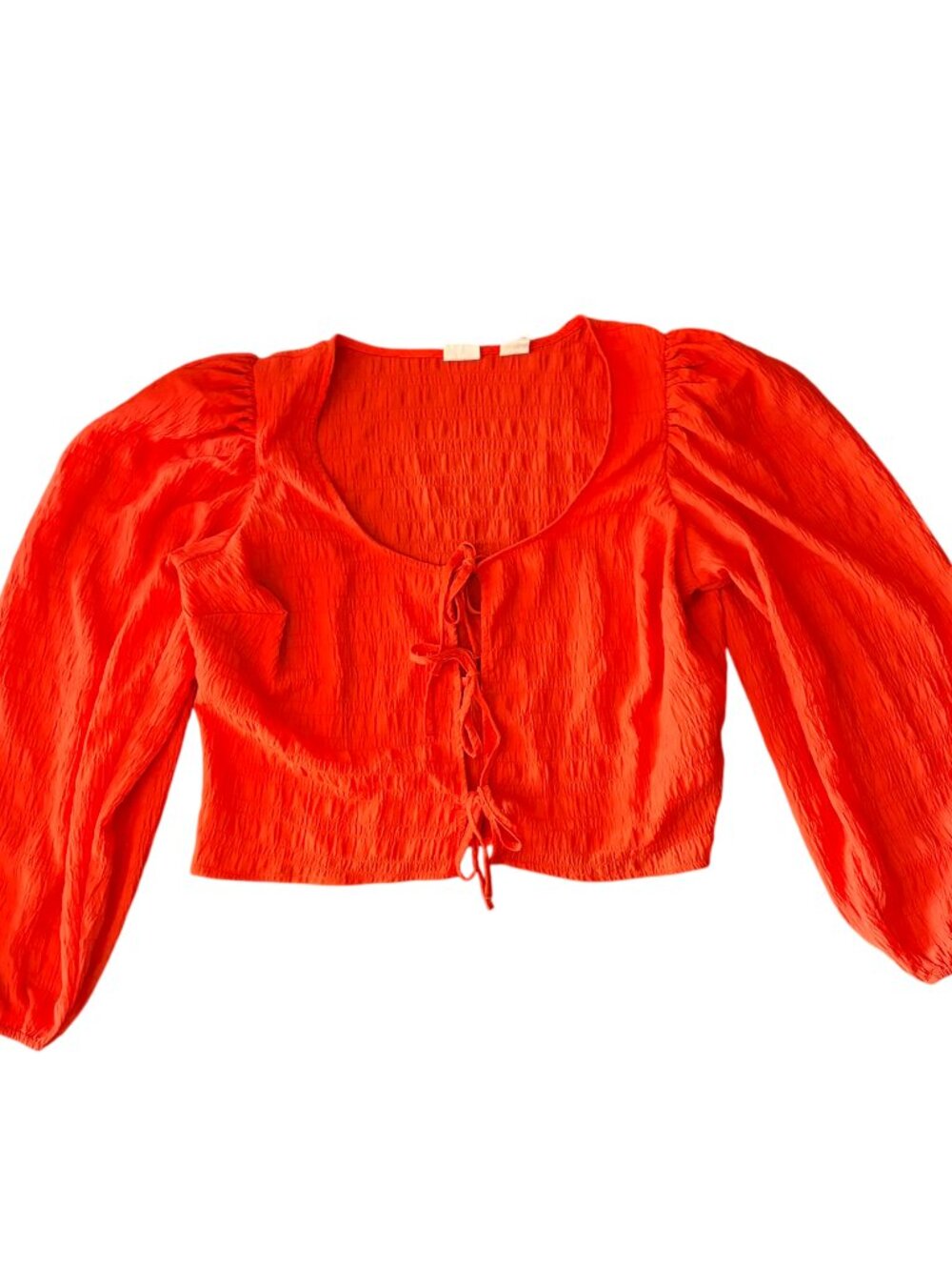 Levi's Bright Orange Long Sleeve Tie Front Cropped Blouse Size Large